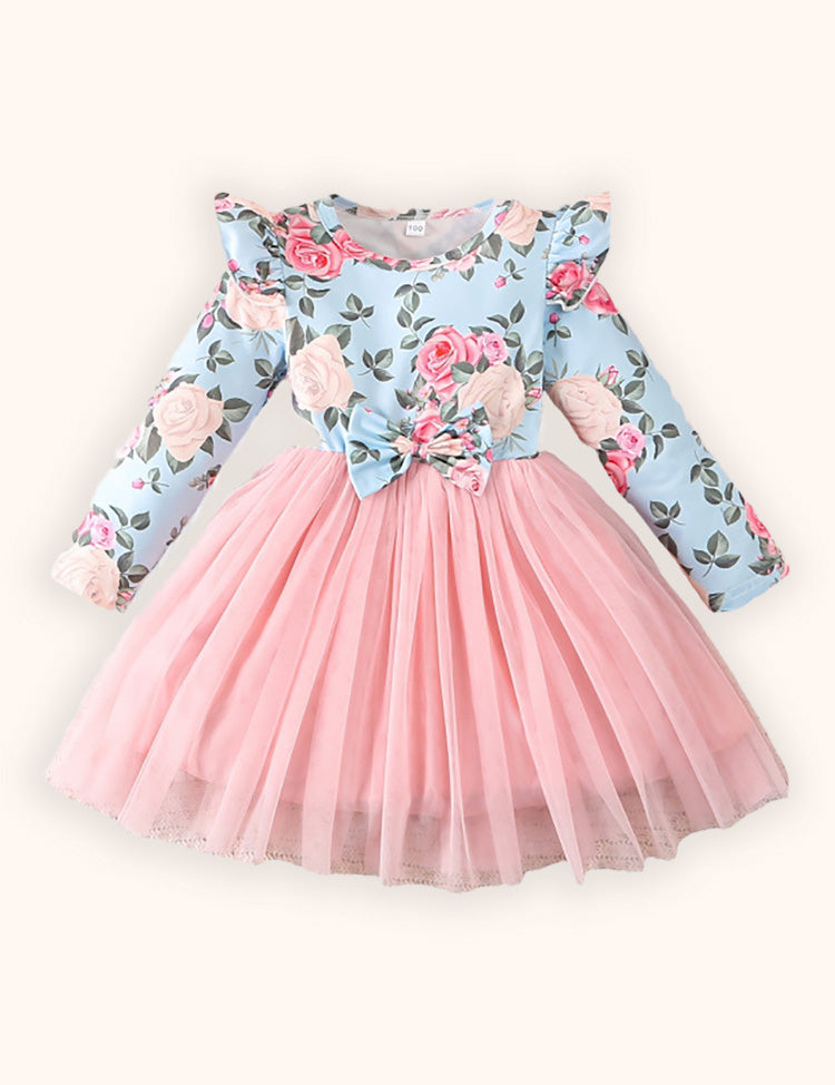 Printed Long Sleeve Bow Dress Printed Long Sleeve Bow Dress