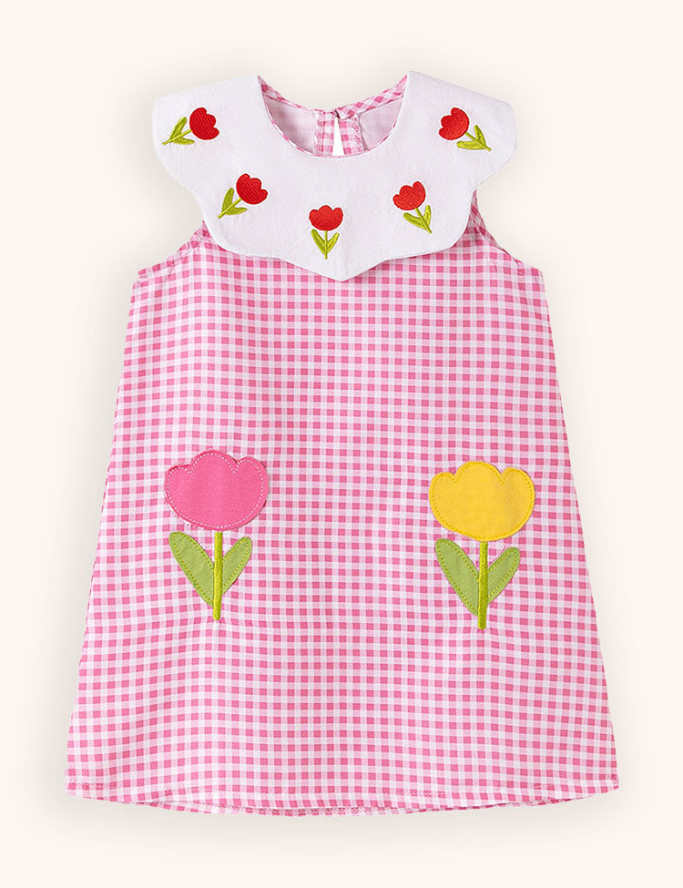 Flower Embroidered Plaid Dress MINIS Flower Embroidered Plaid Dress MINIS