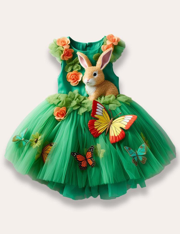 Easter Bunny&Butterfly Embroidery Tulle Dress Easter Bunny&Butterfly Embroidery Tulle Dress