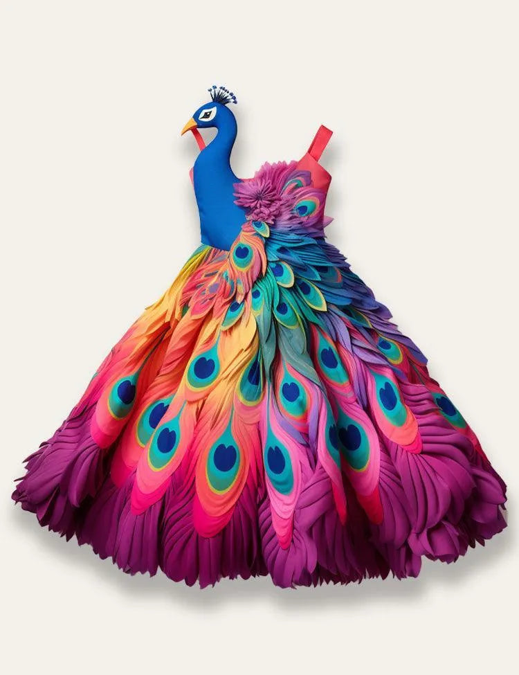 peacocks clothing dresses Peacock Appliqué Long Dress – MINIS