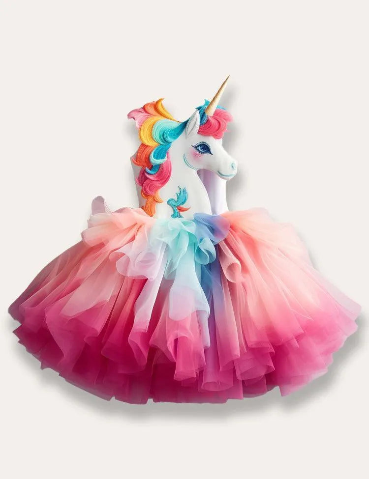 Rainbow Unicorn Appliqué Tulle Party Dress – MINIS Rainbow Unicorn Appliqué Tulle Party Dress – MINIS