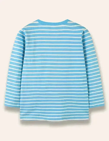 Christmas Bunny Printed Long Sleeve Striped T-Shirt