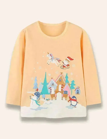 Christmas Snow Friend Printed Long Sleeve T-Shirt