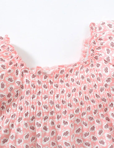Flower Printed Puff Sleeve Cotton T-shirt