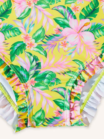 Traje de baño con borde de volante dividido y estampado de flores