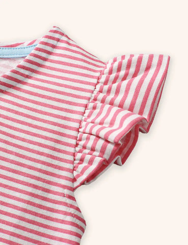 Gestreiftes Kleid mit Welpenstickerei