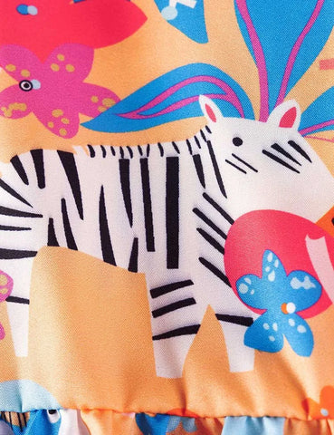 Kleid mit Tier- und Pflanzenmuster