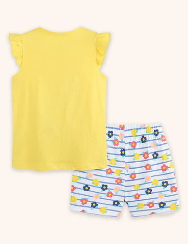 Conjunto de camiseta con apliques de rayas y flores