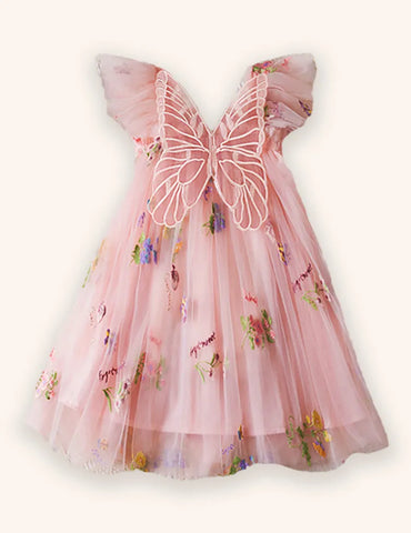 Besticktes Kleid mit Blumen und Schmetterlingen