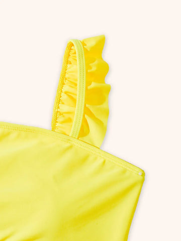 Traje de baño con borde de volante dividido y estampado de flores