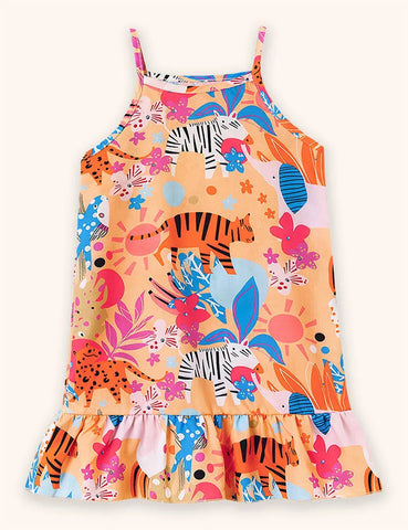 Kleid mit Tier- und Pflanzenmuster