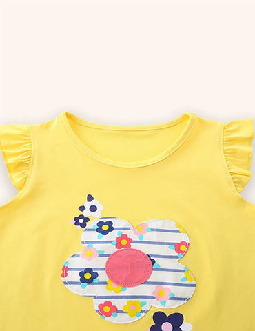 Conjunto de camiseta con apliques de rayas y flores