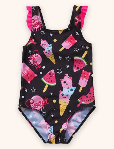 Badeanzug Mit Wassermelonen- Und Eiscreme-Print