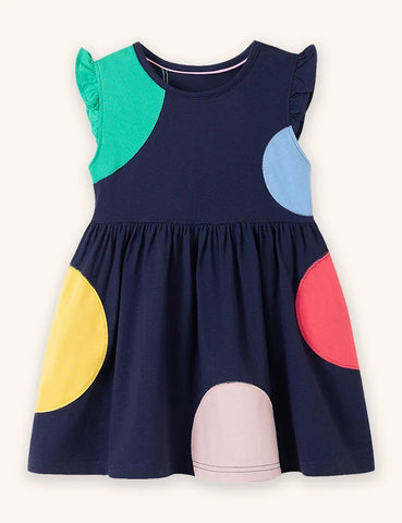 Kleid Mit Bunten Polka-Dots Und Applikation