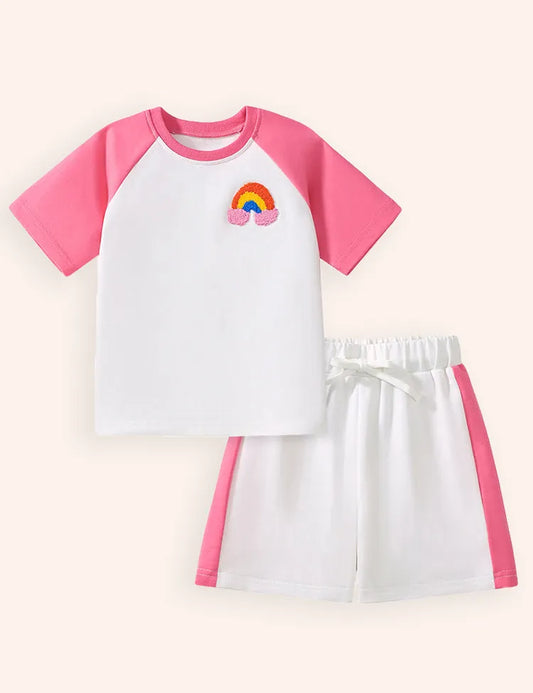 Conjunto de camiseta de algodón con apliques de arcoíris