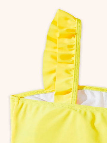Traje de baño con borde de volante dividido y estampado de flores