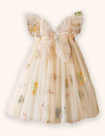 Besticktes Kleid mit Blumen und Schmetterlingen