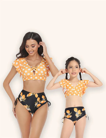Blätter- und Blumenmuster Eltern-Kind-Bikini