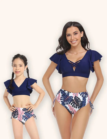 Blätter- und Blumenmuster Eltern-Kind-Bikini