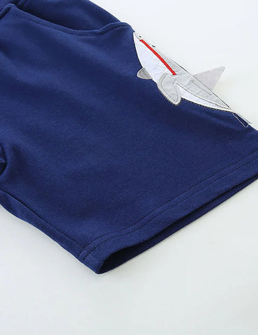 Cartoon Shark Applique Shorts