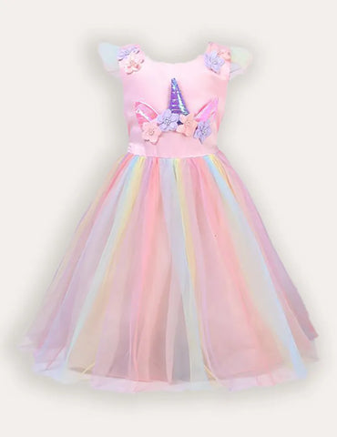 Tüll-Partykleid mit Einhorn- und Blumenapplikation