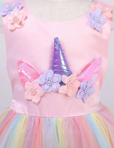 Tüll-Partykleid mit Einhorn- und Blumenapplikation