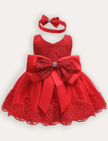 Tüll-Spitzenkleid mit Schleife