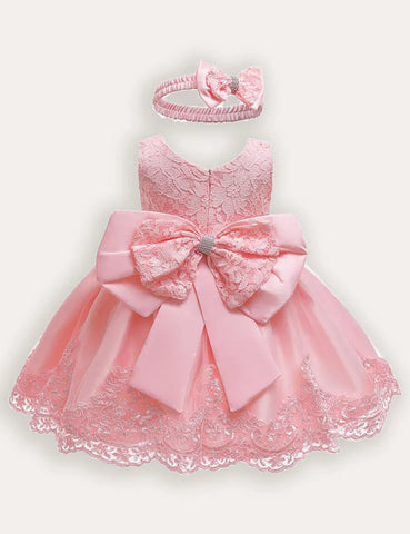 Tüll-Spitzenkleid mit Schleife