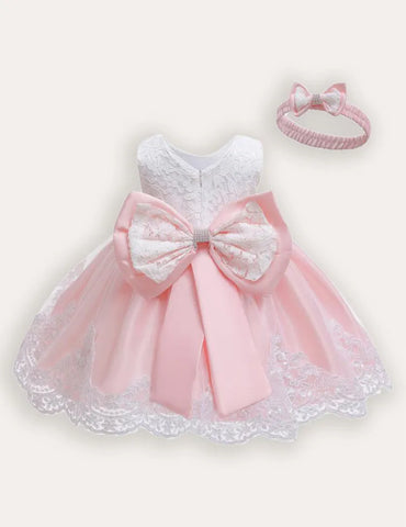 Tüll-Spitzenkleid mit Schleife