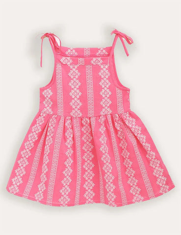 Flower Print Striped Suspender Dress