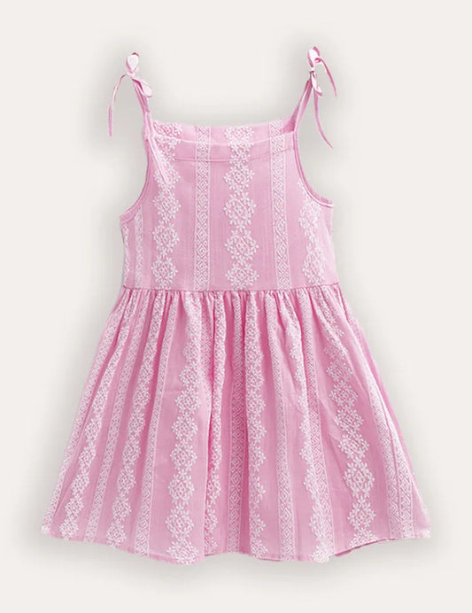 Flower Print Striped Suspender Dress