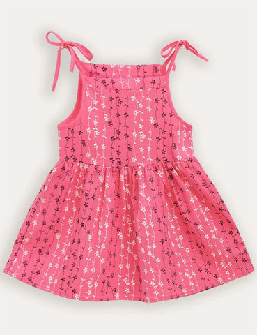 Flower Print Striped Suspender Dress
