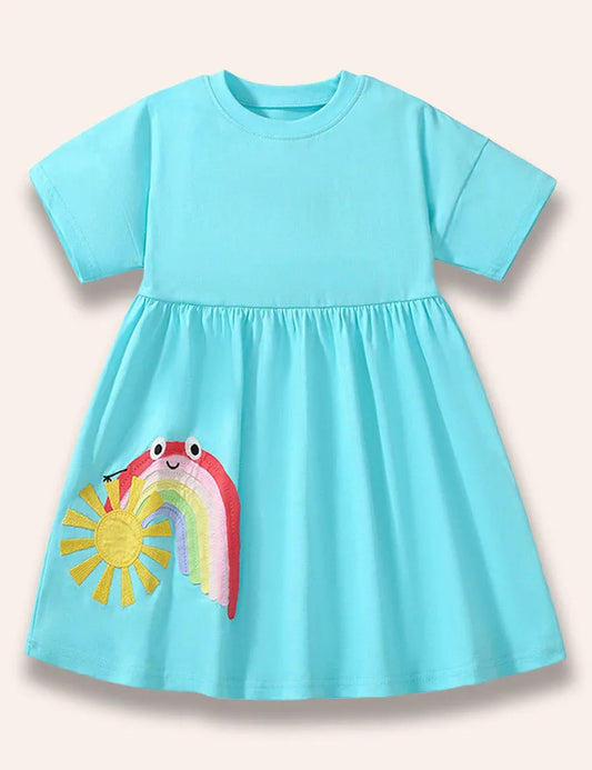 Cartoon Rainbow Appliqué Dress