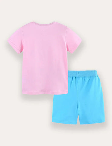 T-Shirt- und Shorts-Set mit Hasen- und Luftballon-Print