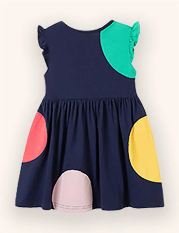 Kleid Mit Bunten Polka-Dots Und Applikation