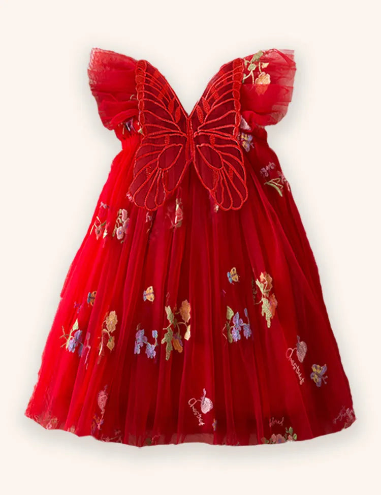 Besticktes Kleid mit Blumen und Schmetterlingen