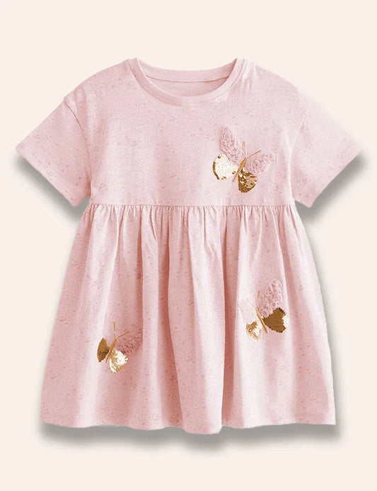 Kleid mit Pailletten, Schmetterlings- und Blumenprint