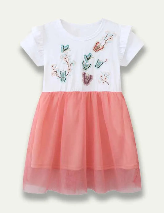 Butterfly Embroidered Short Sleeve Tulle Dress - Mini Taylor