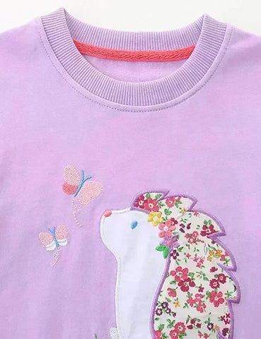 Floral Hedgehog Appliqué Sweatshirt