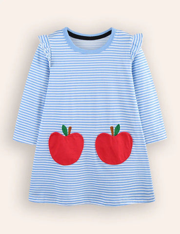 Gestreiftes Kleid mit Apfel-Applikation