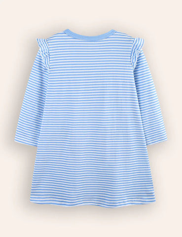 Gestreiftes Kleid mit Apfel-Applikation