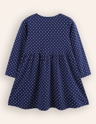 Blue Butterfly Appliqué Button Front Dress