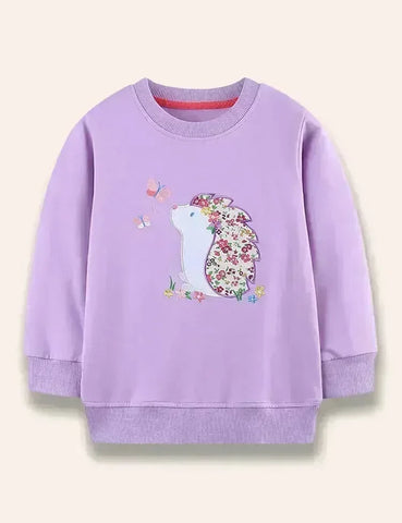 Floral Hedgehog Appliqué Sweatshirt