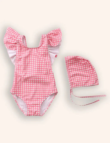 Gestreiftes Einteiler-Badeanzug-Set