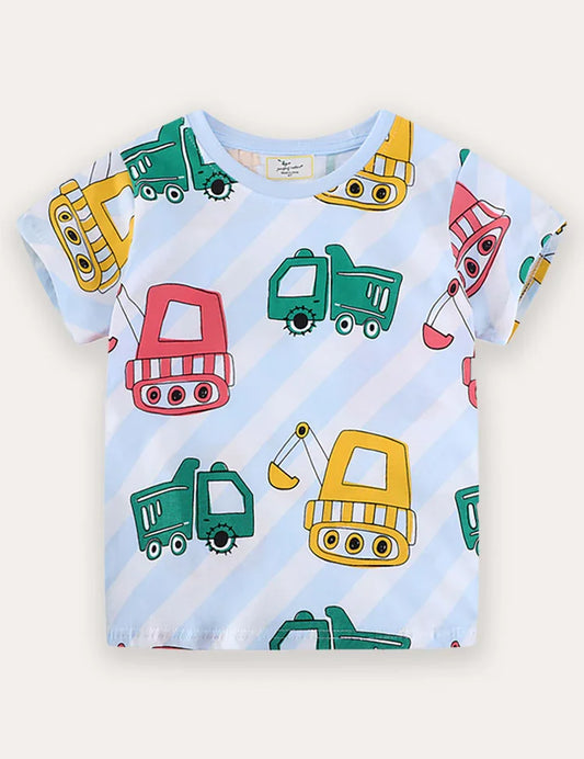 Construction Car Print Short-sleeved T-shirt