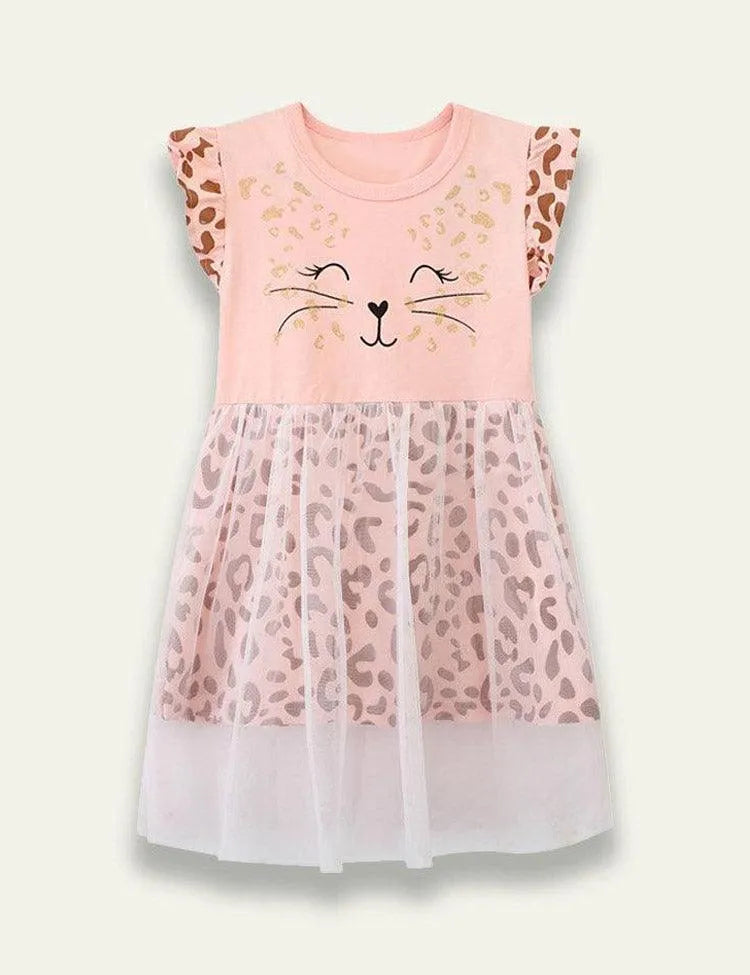 Mesh Cat Printed Dress - Mini Taylor
