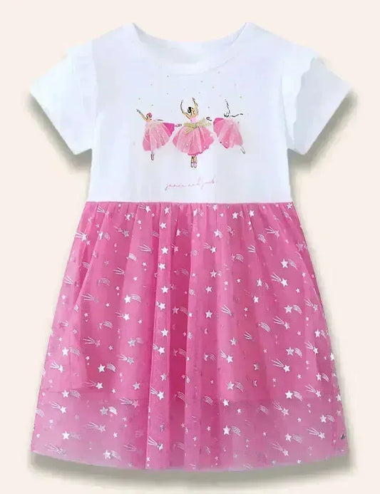 Ballet Girl Ruffled Starry Tulle Dress