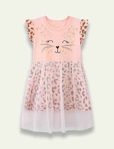 Mesh Cat Printed Dress - Mini Taylor