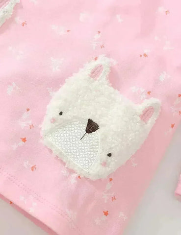 Conjunto de camiseta de manga larga con capucha y aplicación de cachorro lindo