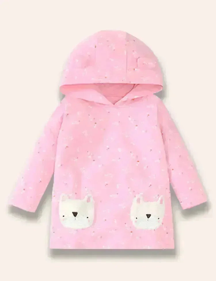 Conjunto de camiseta de manga larga con capucha y aplicación de cachorro lindo